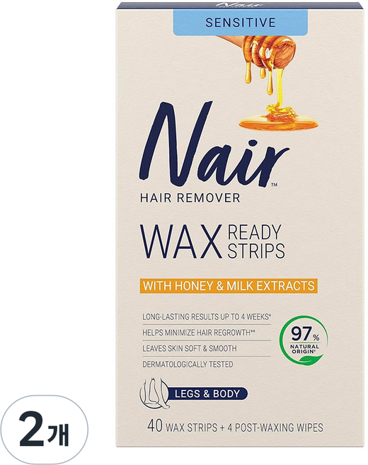 네어 민감성용 바디제모 왁스스트립40+4매 (허니&밀크), 2개