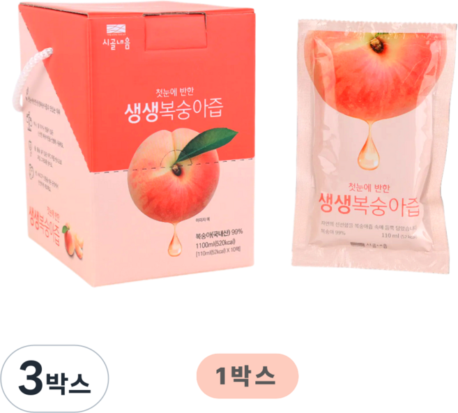 시골내음 첫눈에 반한 생생 복숭아즙 소포장, 110ml, 3박스