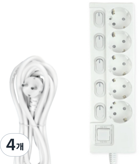 리빙라이팅 고용량 멀티탭 5구 16A 개별스위치 과부하차단 국내생산 KC인증, 4개, 5구 개별스위치, 2.5m
