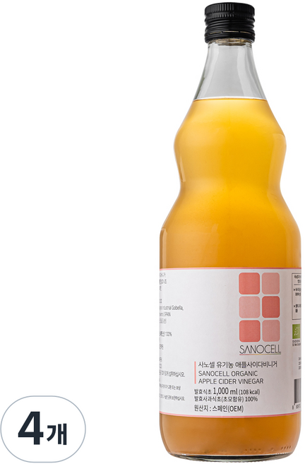 사노셀 유기농 애플사이다비니거 유기산 80 000mg, 1L, 4개