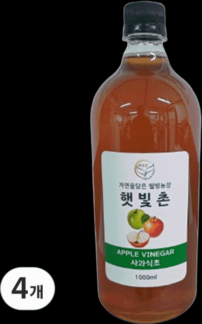 햇빛촌 전통 숙성 음용 자연 발효 수제 사과식초, 4개, 1L