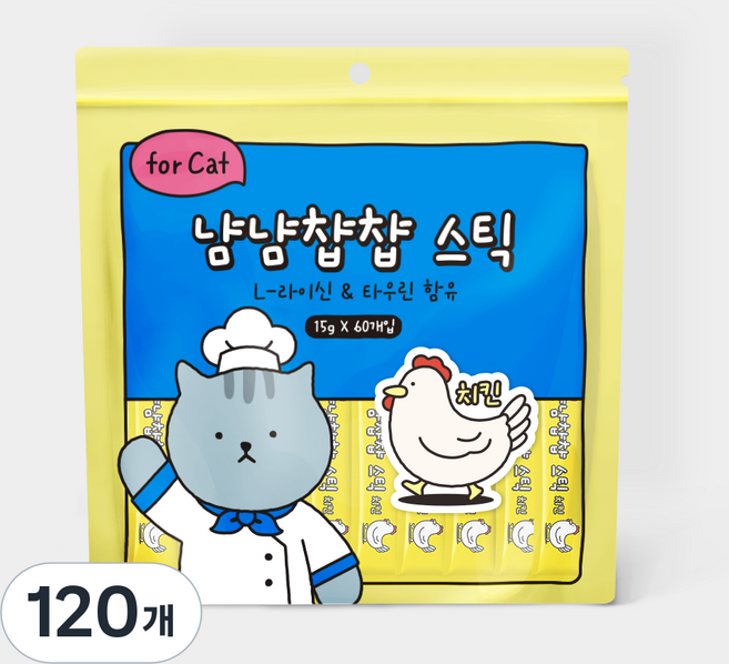 냠냠챱챱 스틱 짜먹는 고양이 대용량 간식, 15g, 120개, 치킨