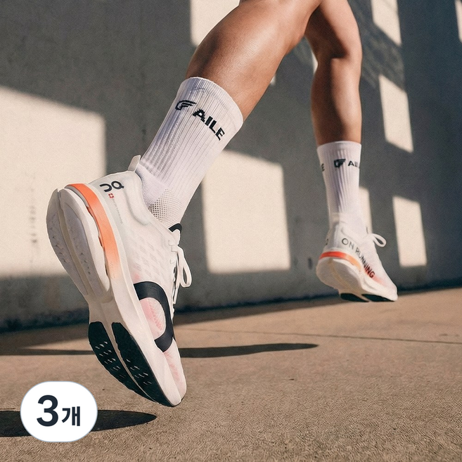 에일 윙즈 드라이쿨 장목 러닝양말, 3개, 화이트