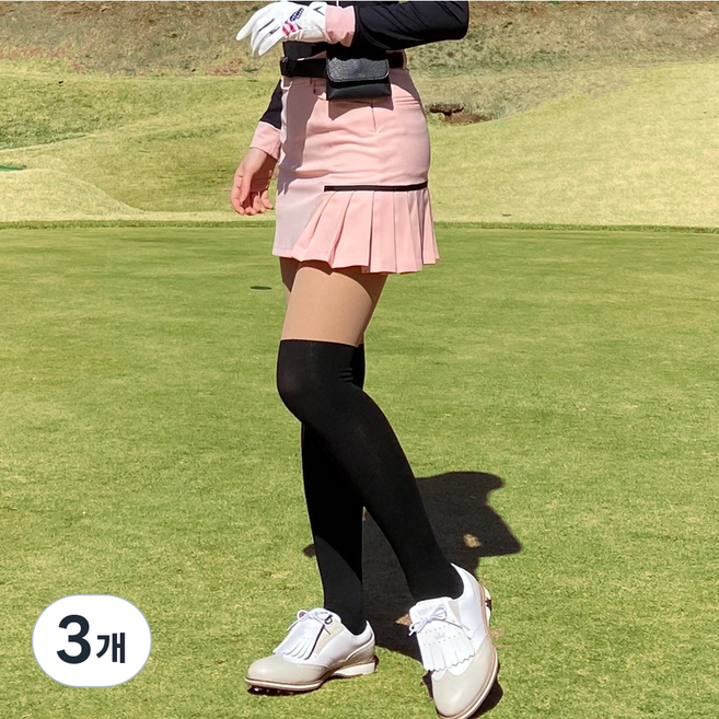 베일리화이트 자외선차단 투톤 골프 스타킹 오버니삭스, 스킨 + 블랙, 3개