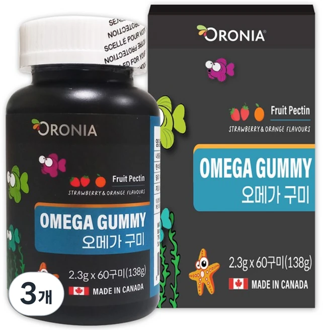 오로니아 오메가-3 꾸미 40mg 과일 펙틴, 60정, 3개 - 쿠팡