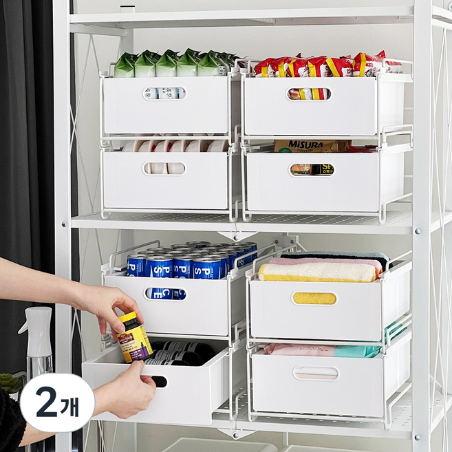 [당일출고] 빅사이즈! 루시아이 스택 슬라이딩 팬트리 정리함, 대형, 2개