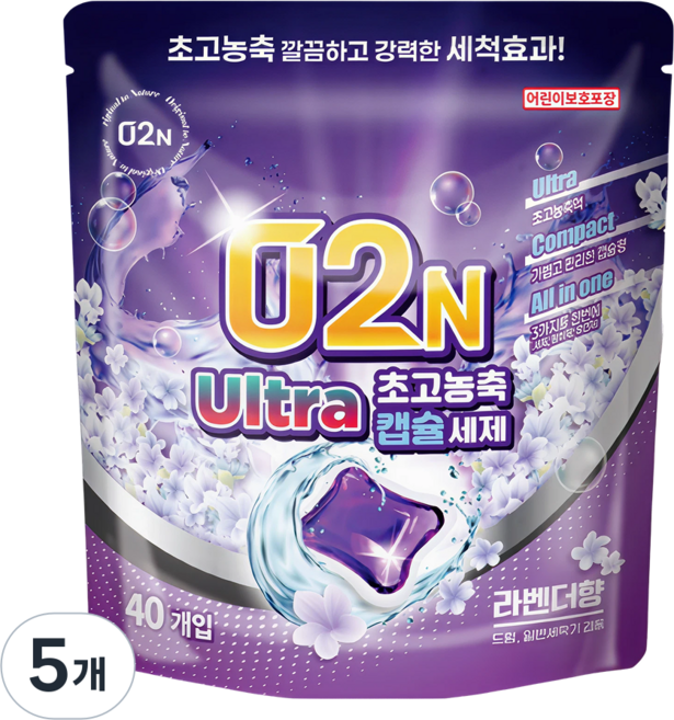 오투앤 고농축 올인원(섬유유연제 포함) 드럼 일반 겸용 캡슐세제, 5개, 40개입