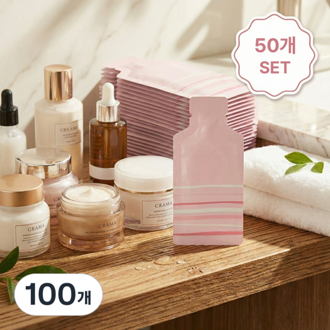 위생적인 일회용 여행용 소분용기 화장품 공병세트, 100개, 핑크