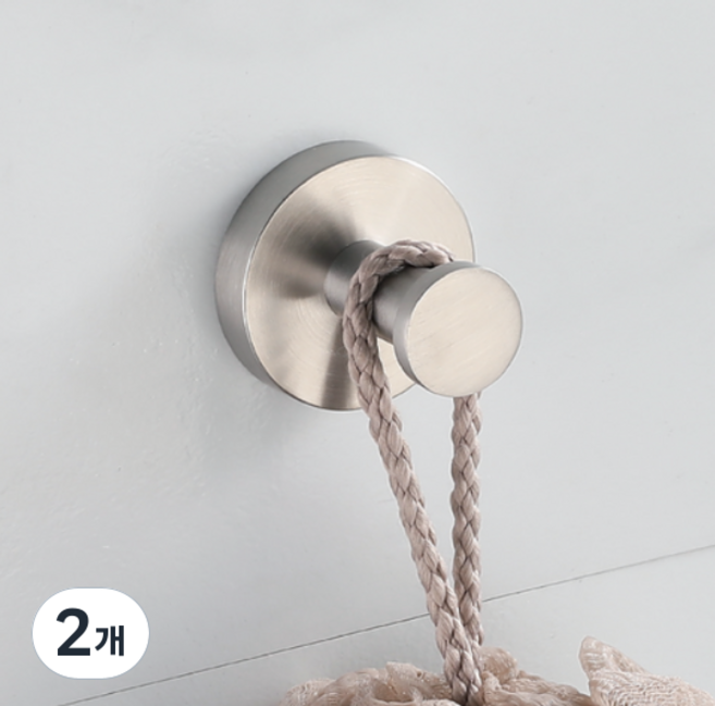 다용도 욕실 주방 무타공 흡착 스테인리스 걸이, 실버, 2개