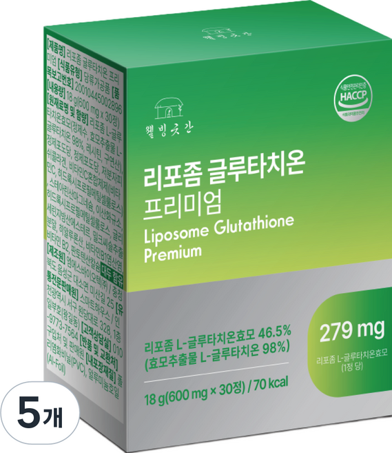 웰빙곳간 리포좀 글루타치온 프리미엄 600mg, 5개, 30정
