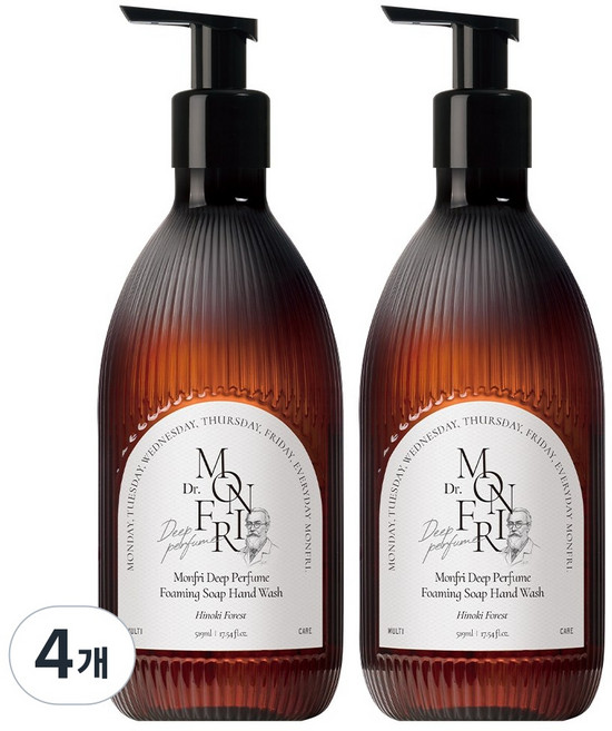먼프리 대용량 딥 퍼퓸 모이스처 버블 핸드워시 히노키포레스트향, 4개, 519ml