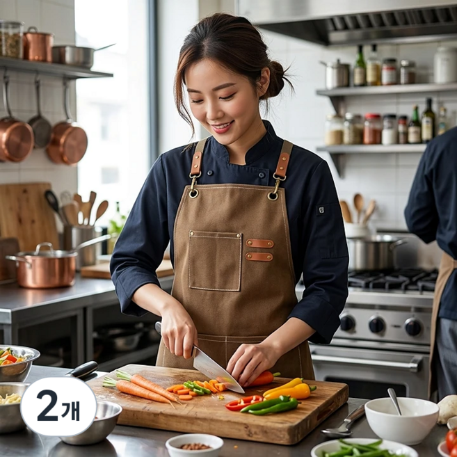보들이 데님 앞치마 생활방수 프리미엄 남녀공용, 2개, 커피