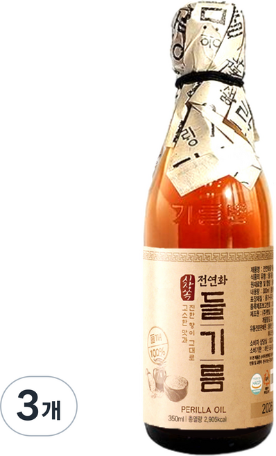시장쏙 전연화 들기름 350ml 3병, 3개