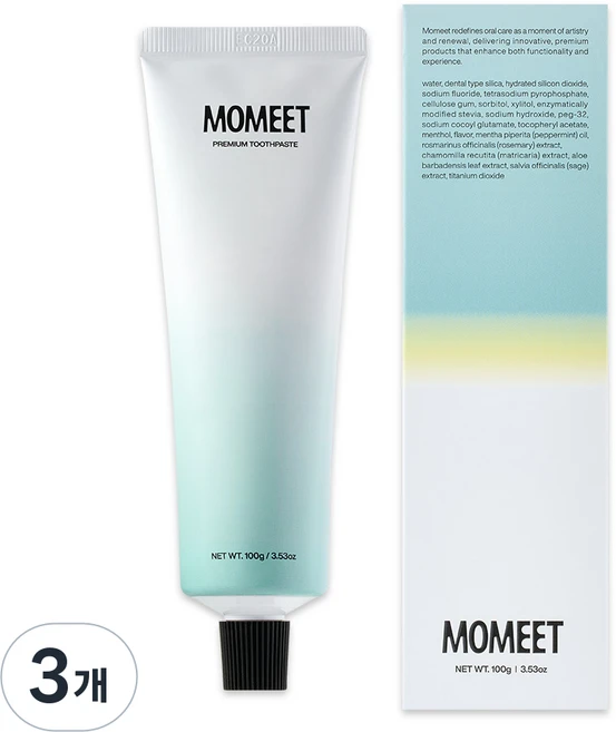 모밋 미백 치약 화이트닝 불소 천연 계면활성제, 100g, 3개 - 쿠팡