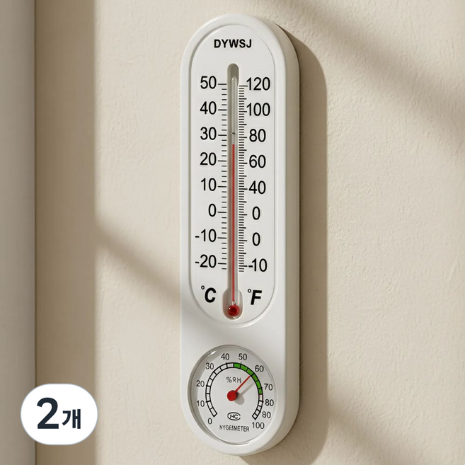 INVO8 건전지 필요없는 벽걸이 아날로그 온도계, 2개, 화이트