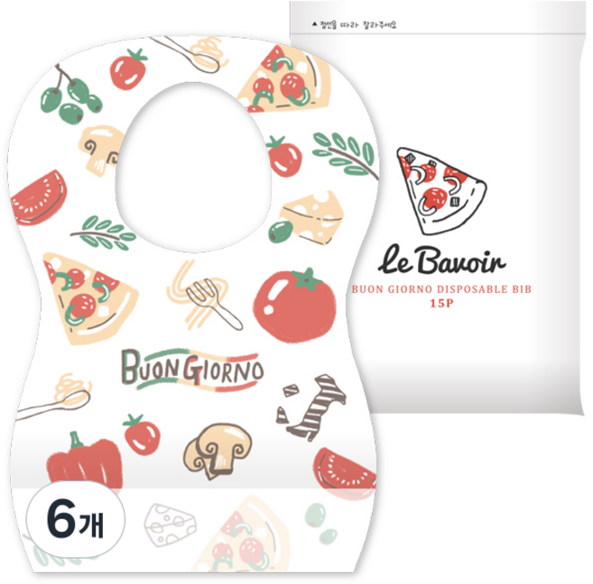 르베부아 본조르노 일회용 아기 턱받이 15p, 6개, 15개입