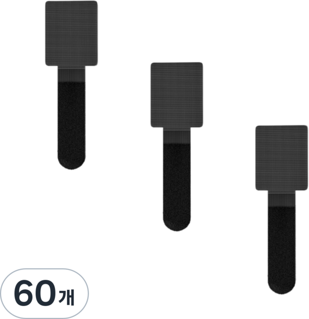 누리아띠접착식 찍찍이 전선 케이블 정리 타이, 블랙, 60개