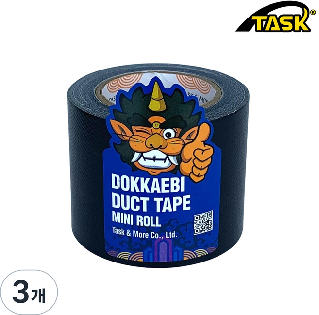 도깨비 수출용(국내산) 덕트테이프 덕테이프 미니롤 BLACK 50mmX5m, 3개