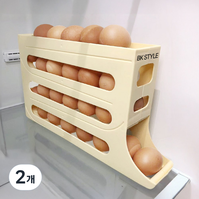 비케이 스타일 4단 슬라이딩 계란 보관함 30구 트레이, 2개, 옐로우