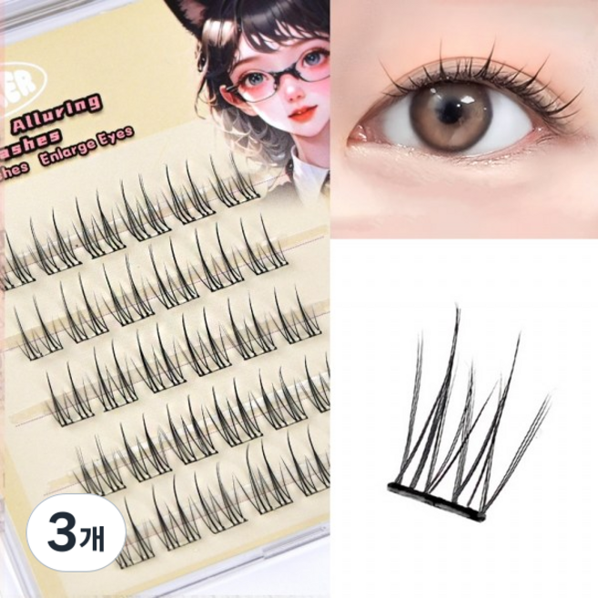 윙커래쉬 Moonlight 아이돌 노글루 속눈썹 일체형 원터치 대용량 9~12mm 30pcs, 3개, 블랙