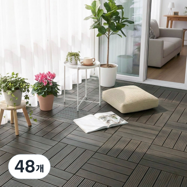 베란다 바닥데크 데크타일 30cm, 48개, 다크브라운