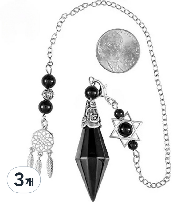 펜듈럼 수정 원석 스톤 비즈 플루라이트 천연석 목걸이 팔찌 남자 여자 팬듈럼 진자 추 봉 수맥 탐지 탐지기, 블랙오닉스, 3개