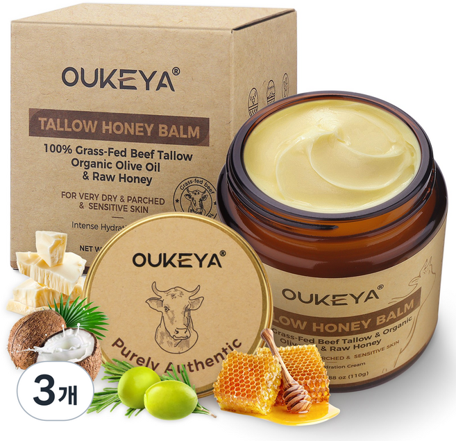 OUKEYA 바세린 프로폴리스 꿀 멀티 크림 | 강화 보습 얼굴과 바디 겸용, 3개, 110g