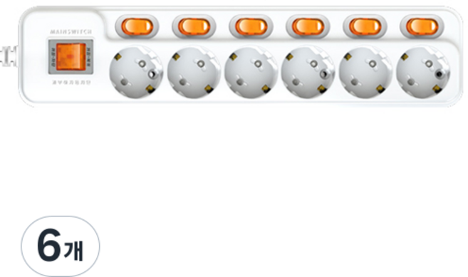 현대일렉트릭 안전한 국내산 개별 + 메인 스위치 6구 멀티탭, 6개, 5m