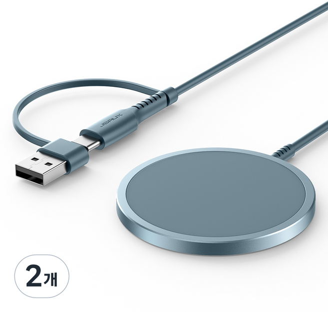 JSAUX 아이폰 맥세이프 무선 마그네틱 호환 충전기 1.5 m, 2개, 블루