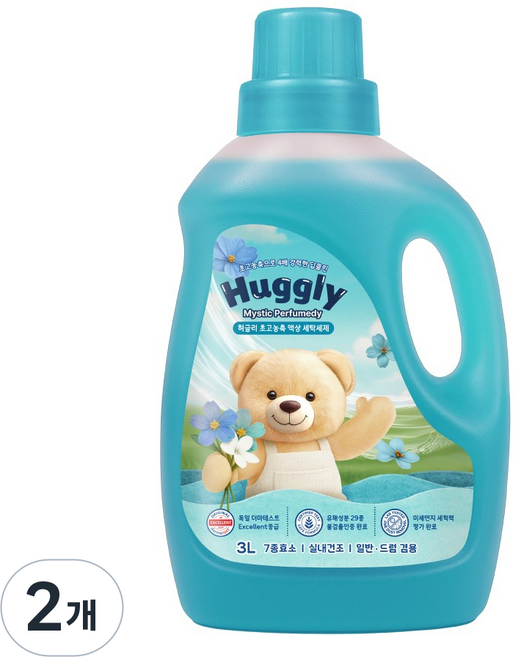 허글리 초고농축 액상 세탁세제 미스틱퍼퓸, 2개, 3L
