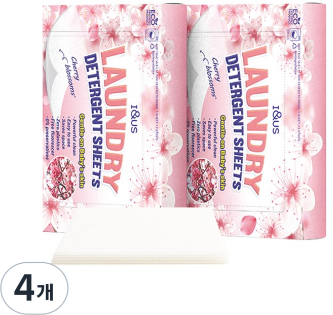 아이앤어스 초고농축 시트세제 (섬유유연+향이 좋은 체리블라썸 순한성분 프리미엄 세제), 4개, 50개입