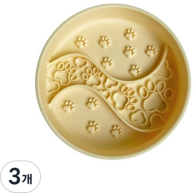 커채 반려동물 급체방지 식기 실리콘 슬로우식기 강아지 고양이 밥그릇, 노란, 3개