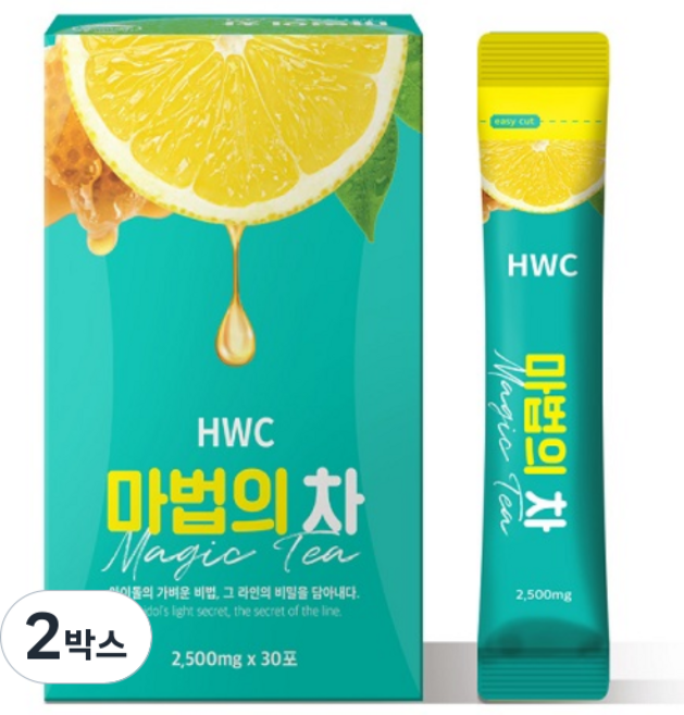 HWC 마법의 차 아이돌워터 우바홍차 레몬 꿀 녹차, 75g, 2개
