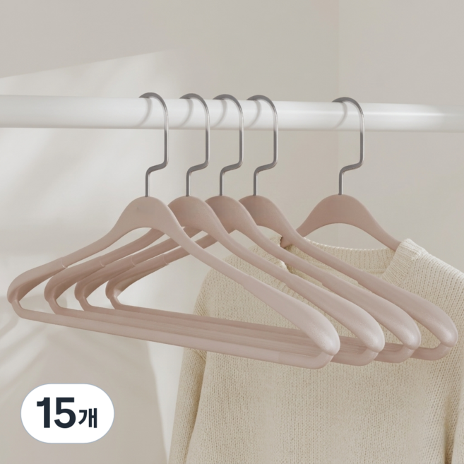 퓨어몰링 튼튼한 어깨뿔방지 논슬립 정장 옷걸이, 스모키 핑크, 15개