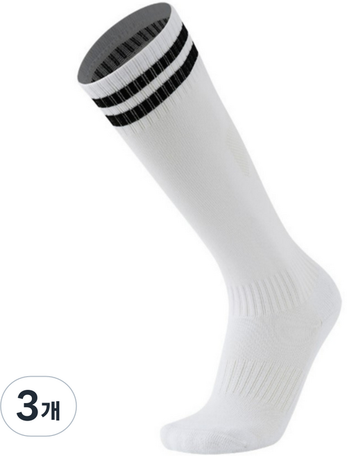 제이차니 통기성 유소년 축구양말 투라인 니삭스, 3개, 화이트