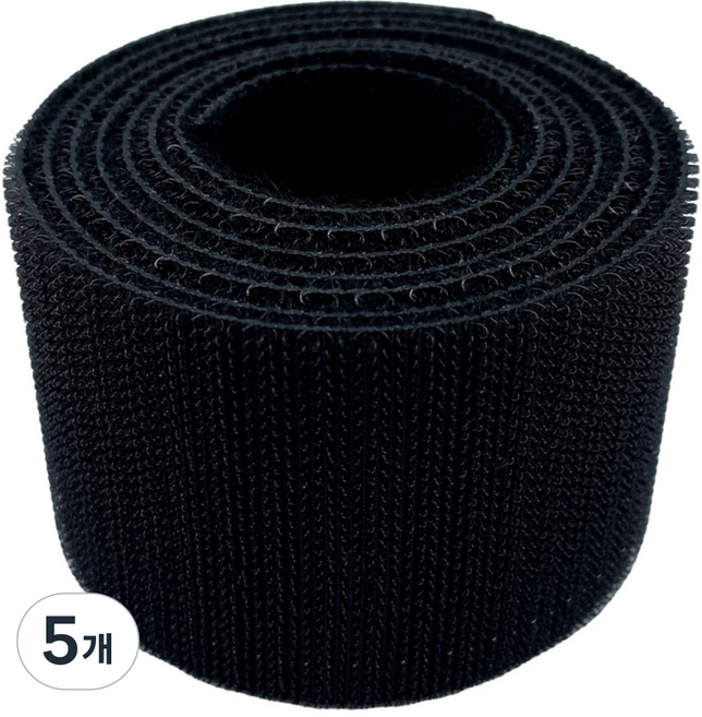 폭 5cm 국산 잘라쓰는 전선정리 암수한몸 양면벨크로타이 검정색, 일반형 1미터, 5개