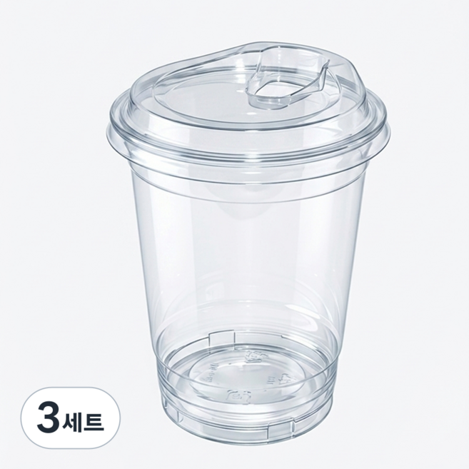 키친코디 PET 14온스 아이스컵 + 스트로우프리 뚜껑 세트 92파이 (국내생산), 3세트, 100개, 410ml