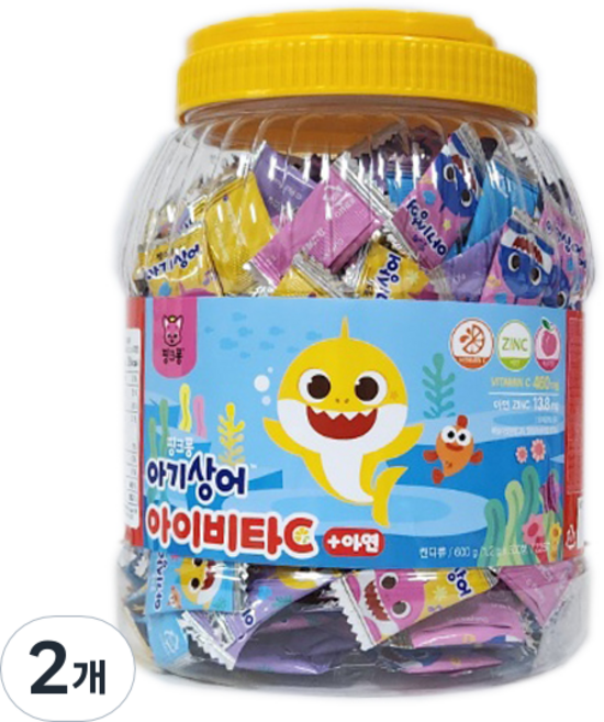 태양생활건강 핑크퐁 아기상어 아이비타C + 아연, 2개, 500정