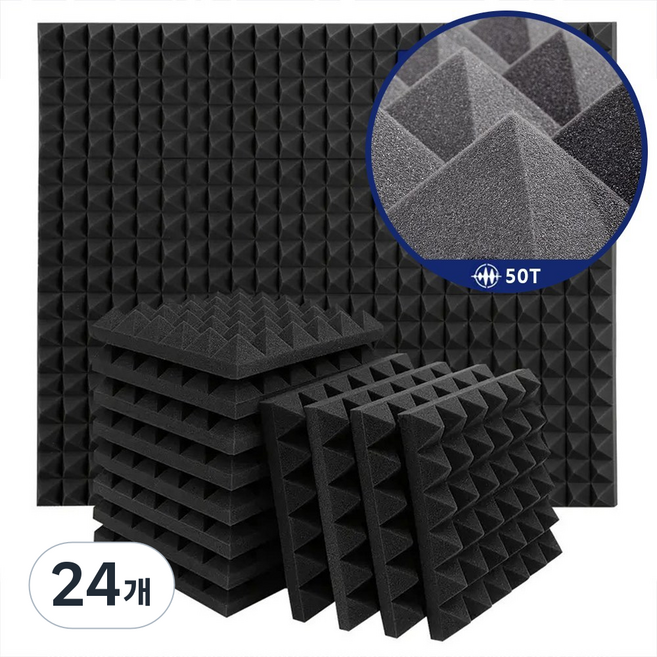 고밀도 탑형 흡음폼 접착식 방음재 셀프시공 소음방지 흡음재 벽면 방음판 인테리어, 24개, 그레이