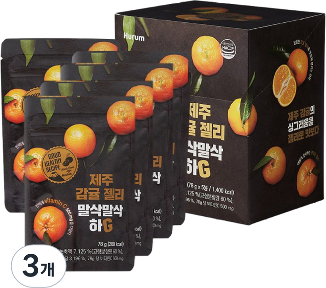 맛있는귤공방 휴럼 제주 감귤젤리 말삭말삭하G, 390g, 3개