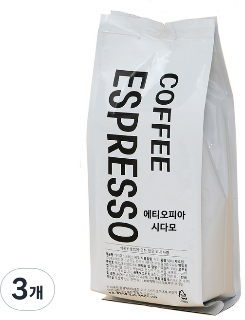커피에스프레소 에디오피아 시다모 원두커피, 3개, 500g, 홀빈(분쇄안함)
