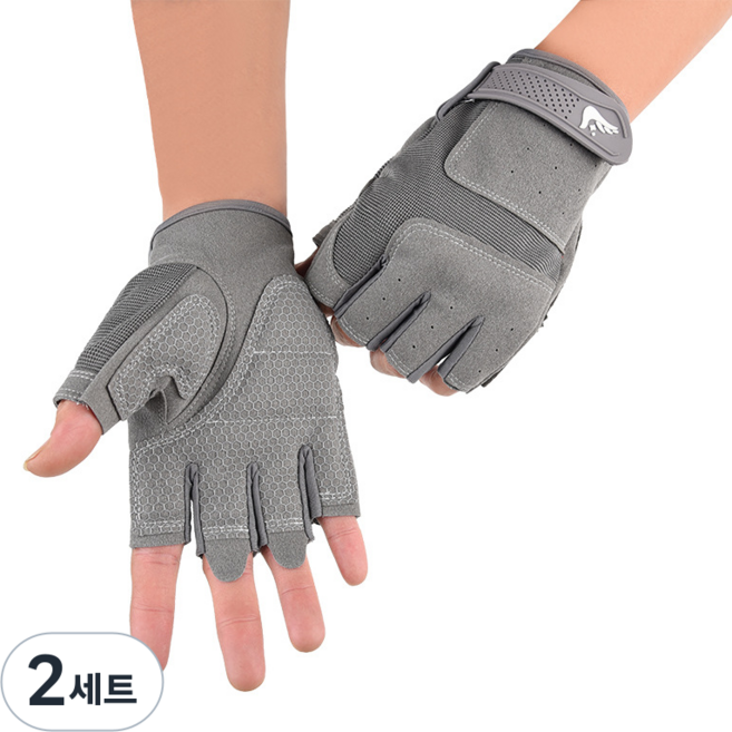 투바이젠 자전거 라이딩 장갑 등산 헬스 반장갑, 2세트, 그레이
