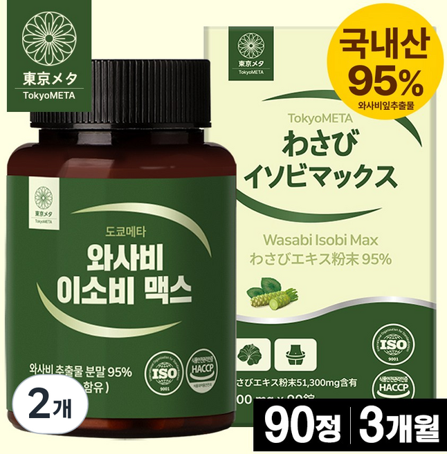 도쿄메타 와사비 이소비 맥스 95% 90정 이소비텍신 와사비잎 추출물 식약처 인증. HACCP, 2개