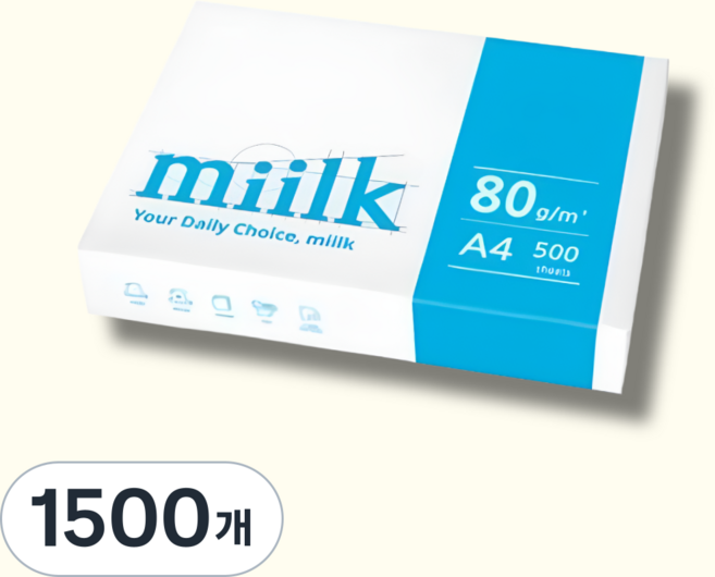 miilk 용지 80g 1박스, A4, 1500개