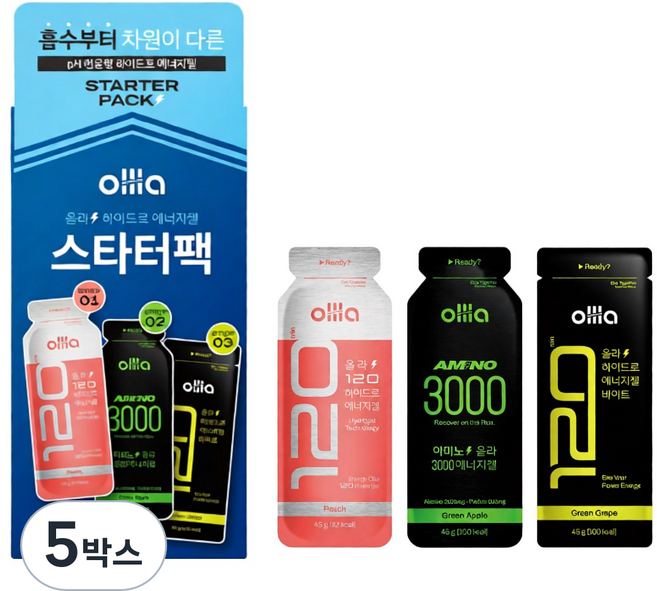 올라 120 파워젤 에너지젤 러닝 마라톤 자전거 스타터팩 스포츠 식품, 5박스, 135g