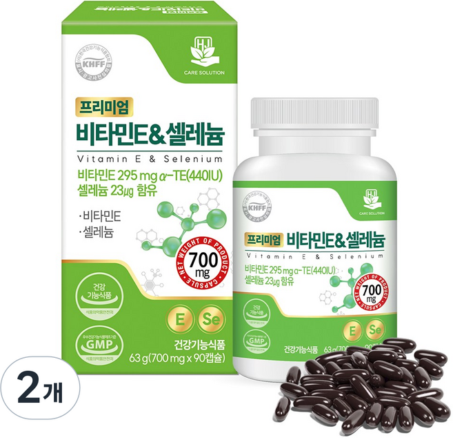 프리미엄 비타민E 셀레늄 항산화 셀레늄영양제 면역기능 토코페롤, 90회분, 2개