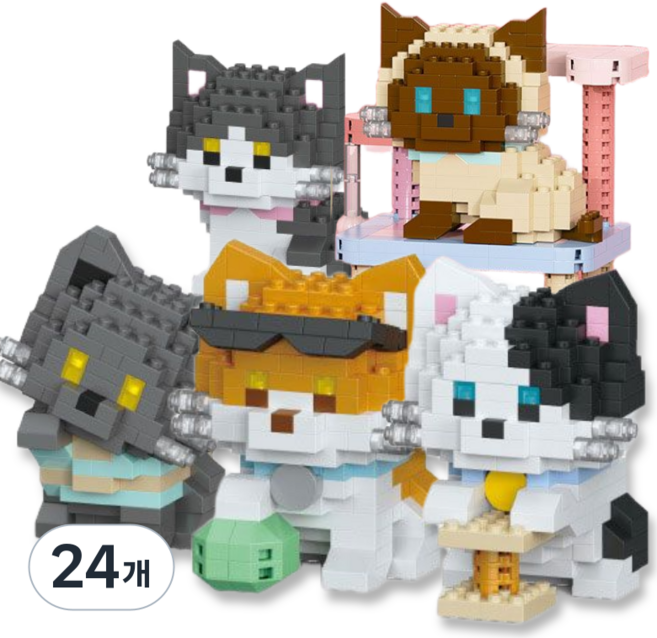 [나노킹-감성블럭] 미니 고양이 타워 나노블럭 DN001, 24개, 세트