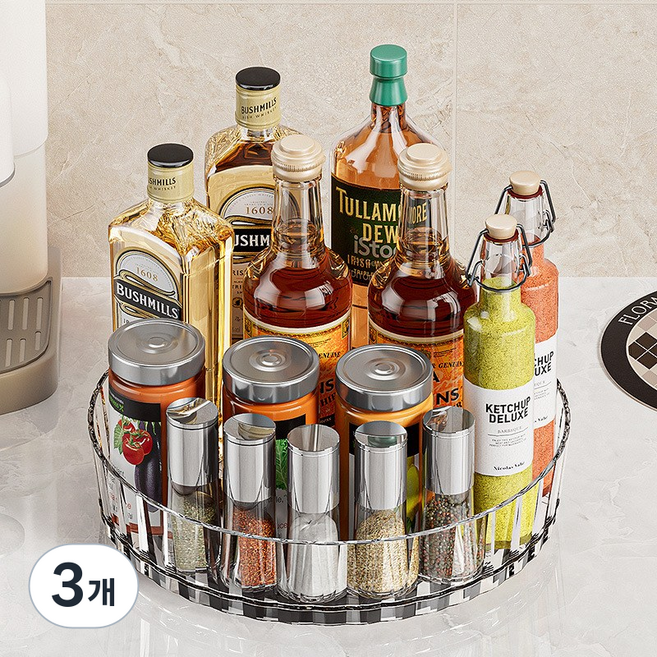 부엌 미끄럼 방지 다용도 회전 트레이, 3개, 흰색