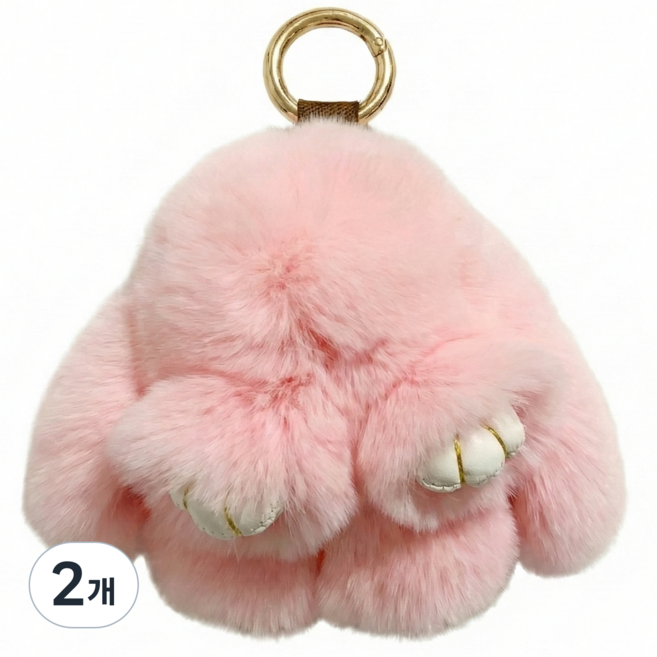 하우스팡 토끼인형 열쇠고리 토끼털 인형키링, 10cm Pink, 2개