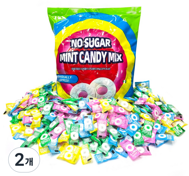 노슈가 민트캔디 믹스 (약370EA)대용량 목캔디 무설탕 제로 캔디, 2개, 500g